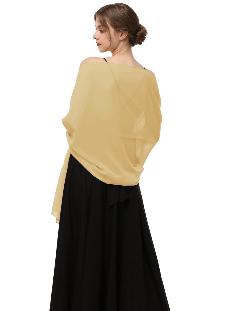 Baoqiya Women's Shawls and Wraps for Evening Dress Chiffon Shawl Soft Elegant Silky Pashmina Wedding Bridal Scarf(Gold, 79"Ã—19") - Image 2